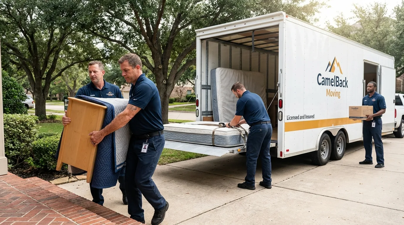 Crew loading residential truck for cross-state move from Rochester, WI