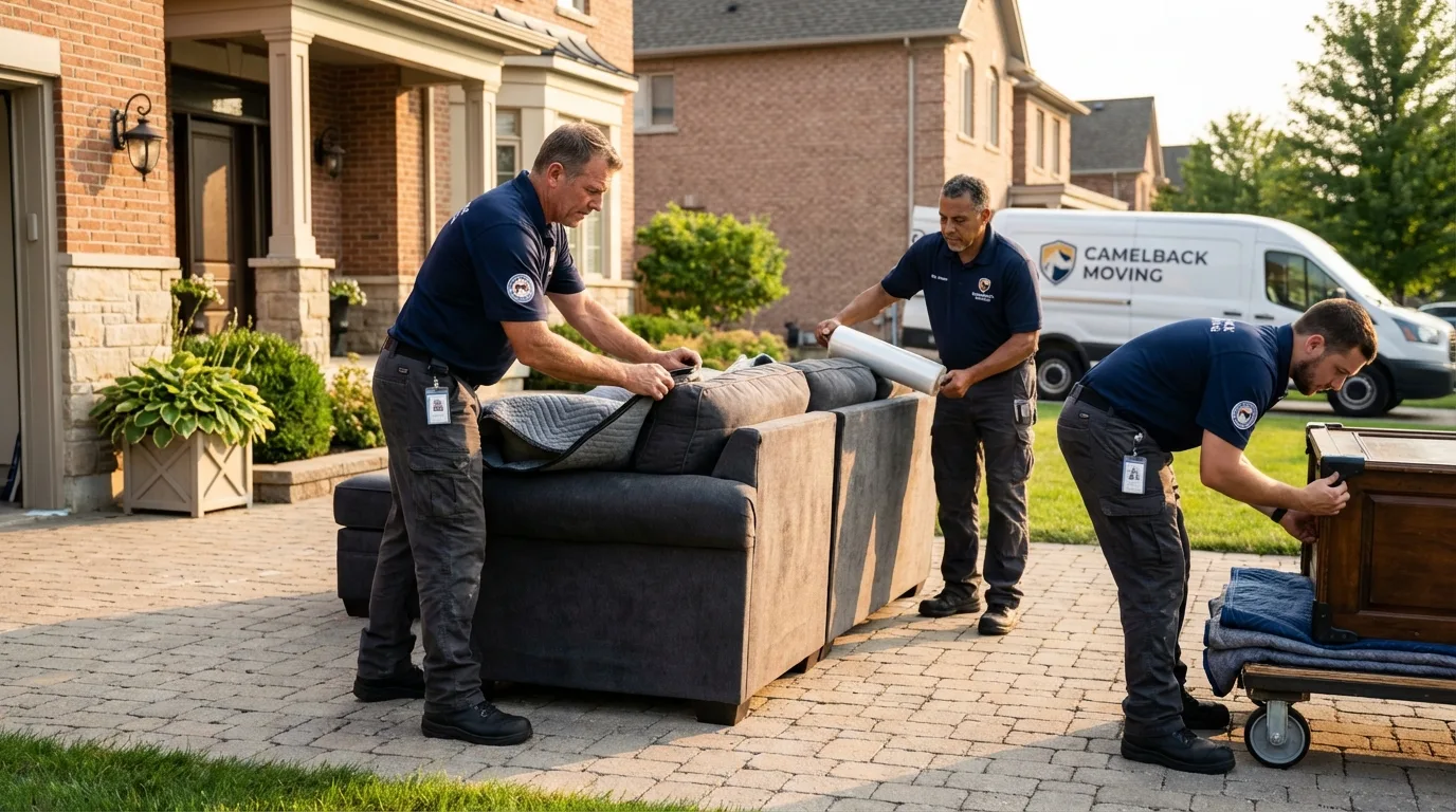Large estate moving crew wrapping furniture in Rochester, WI