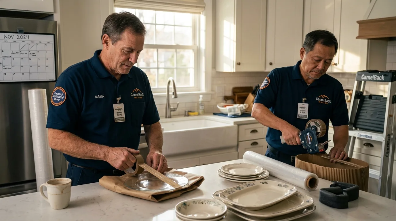 Professional crew packing kitchen dishware in Rochester, WI